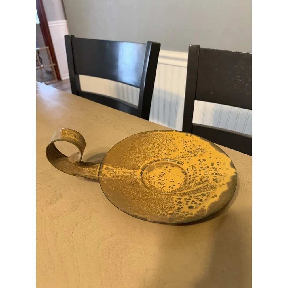 Vintage Hanova Pasadena Enamelware Enamel Steel Plate Candleholder Brutalist